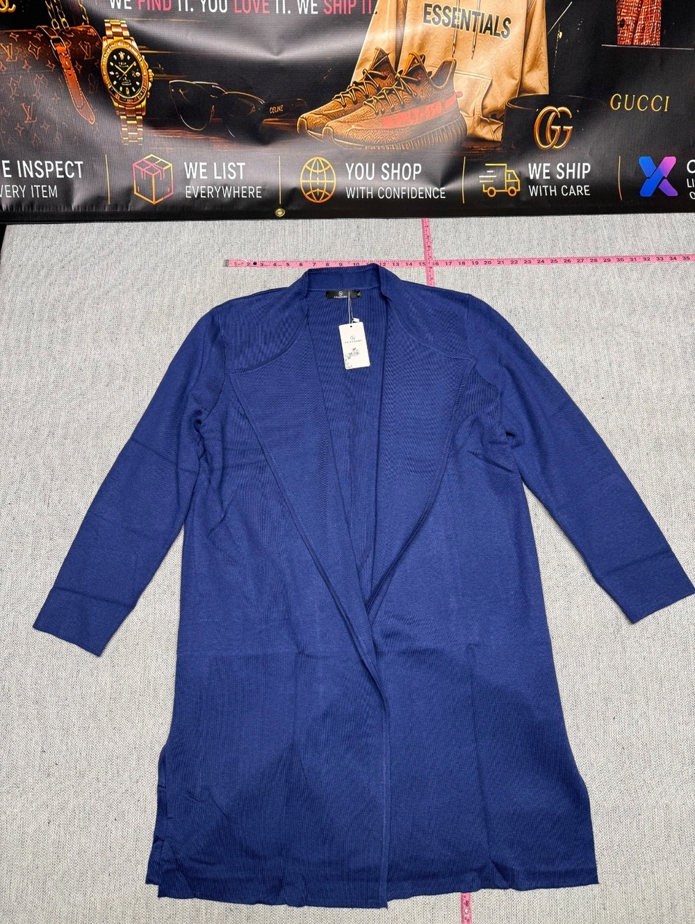 Lillusory Women's Blue Open Front Long Cardigan Sweater XL